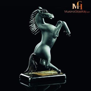 murano glass black horse sculpture