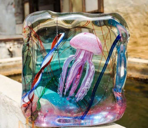 Lampe boule en verre soufflé de Murano, verre artisanal de Venise